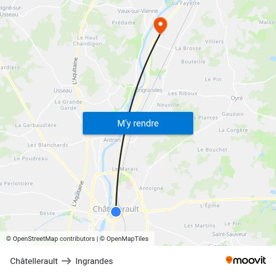 Châtellerault to Ingrandes map