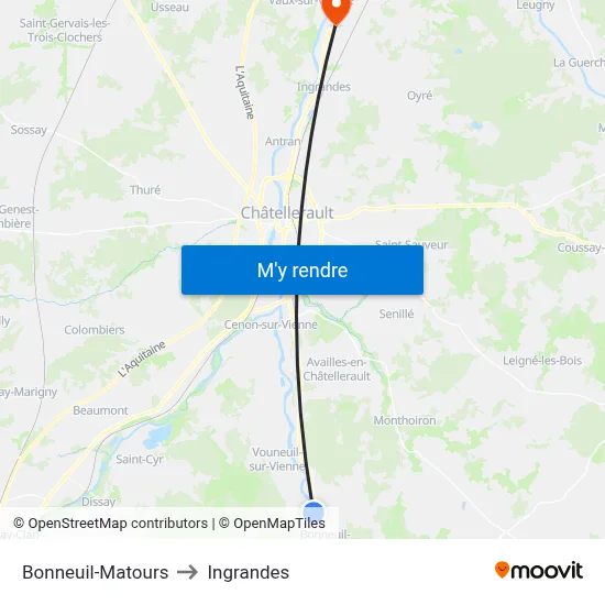Bonneuil-Matours to Ingrandes map