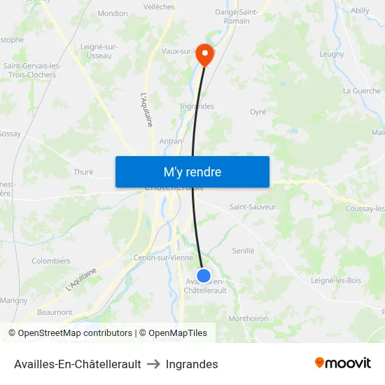 Availles-En-Châtellerault to Ingrandes map
