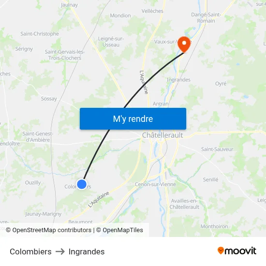 Colombiers to Ingrandes map