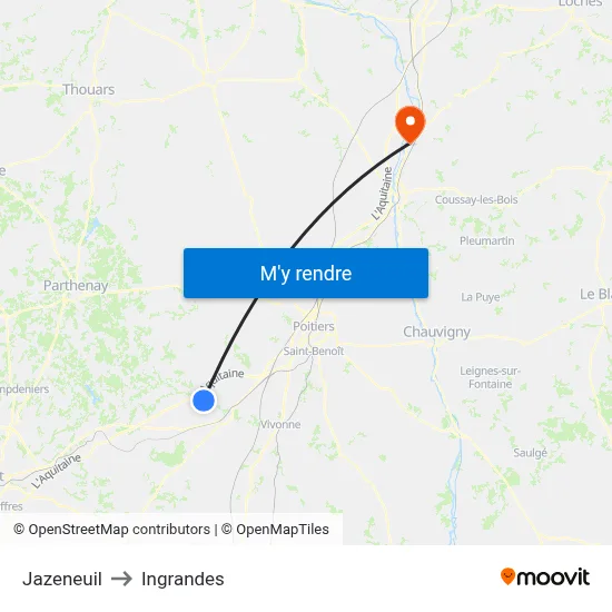Jazeneuil to Ingrandes map