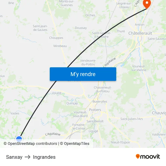 Sanxay to Ingrandes map