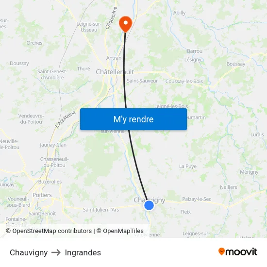 Chauvigny to Ingrandes map