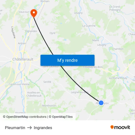 Pleumartin to Ingrandes map
