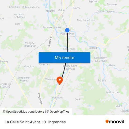 La Celle-Saint-Avant to Ingrandes map