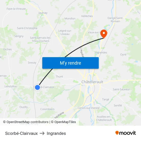 Scorbé-Clairvaux to Ingrandes map