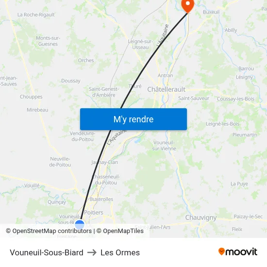 Vouneuil-Sous-Biard to Les Ormes map