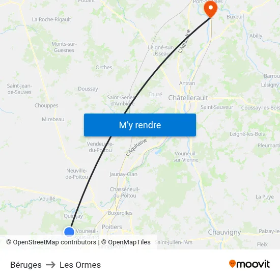 Béruges to Les Ormes map