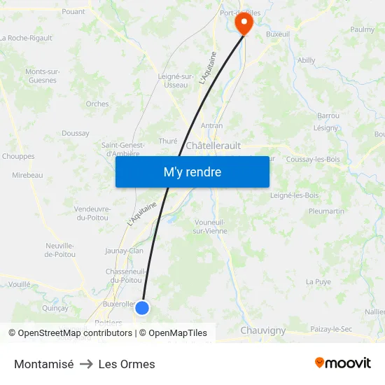 Montamisé to Les Ormes map