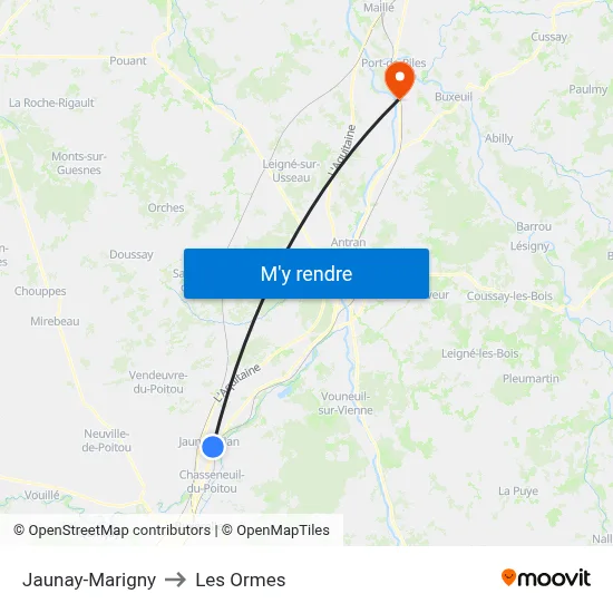 Jaunay-Marigny to Les Ormes map
