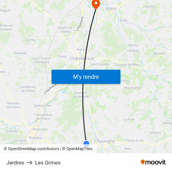 Jardres to Les Ormes map