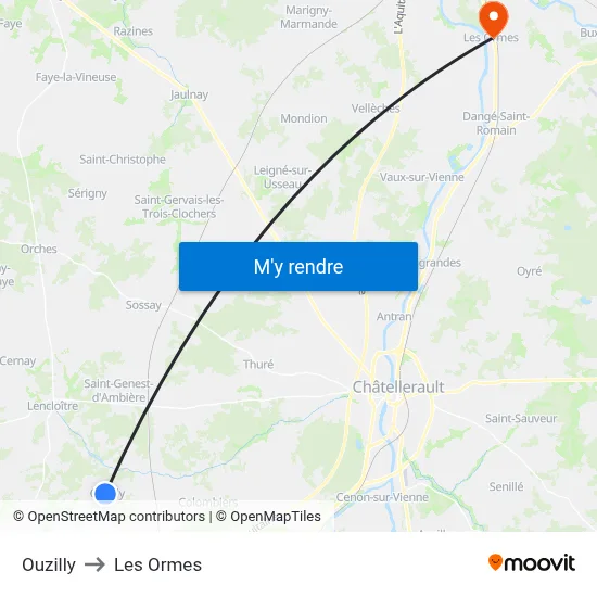 Ouzilly to Les Ormes map
