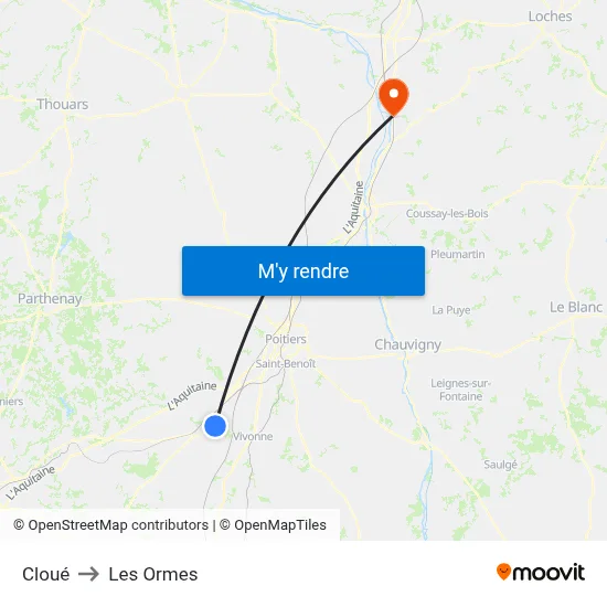 Cloué to Les Ormes map