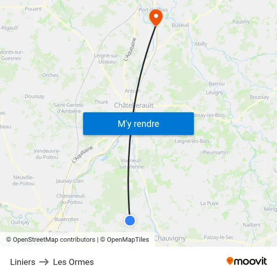 Liniers to Les Ormes map