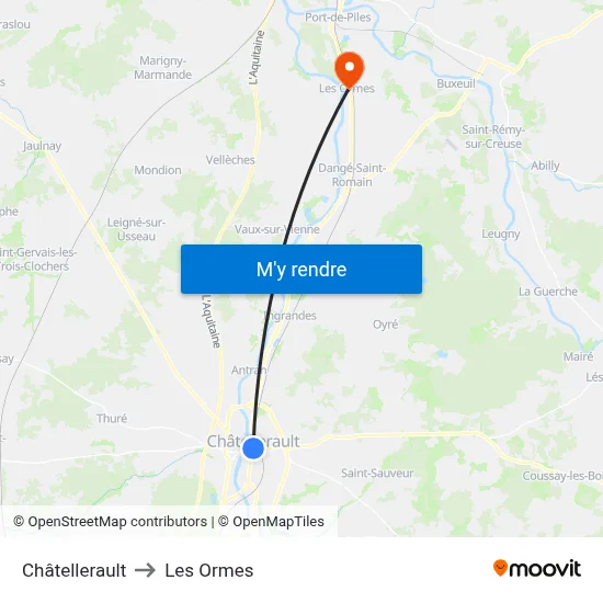 Châtellerault to Les Ormes map