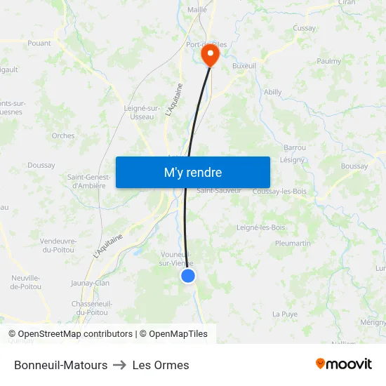Bonneuil-Matours to Les Ormes map