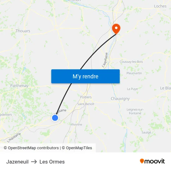 Jazeneuil to Les Ormes map