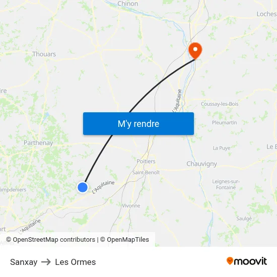 Sanxay to Les Ormes map