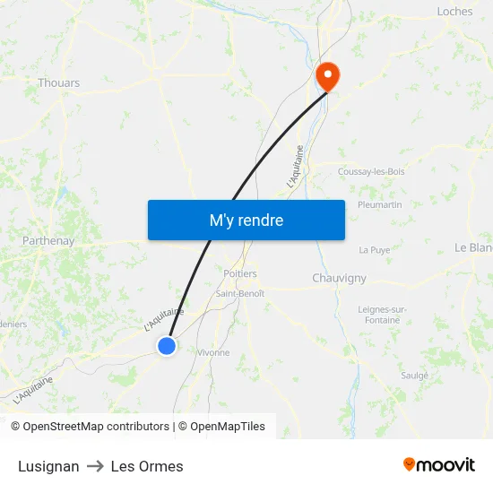 Lusignan to Les Ormes map