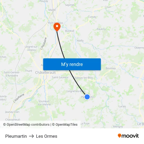 Pleumartin to Les Ormes map