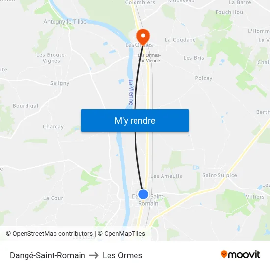 Dangé-Saint-Romain to Les Ormes map