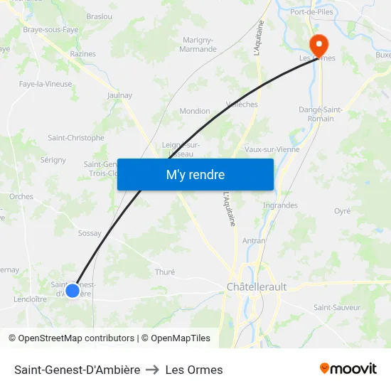 Saint-Genest-D'Ambière to Les Ormes map