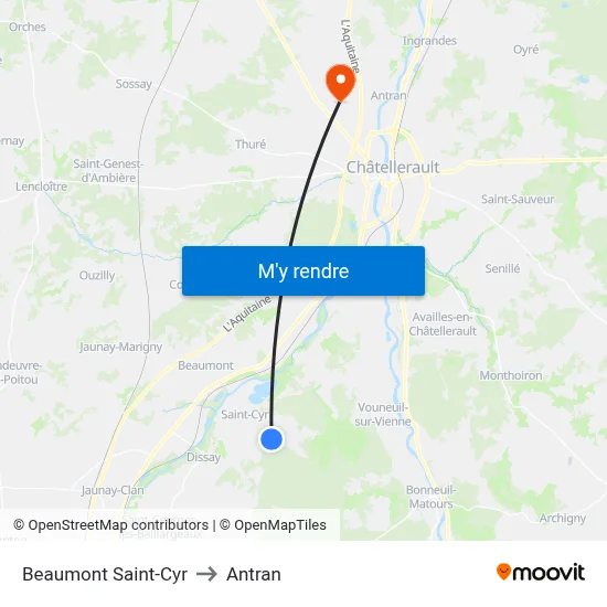Beaumont Saint-Cyr to Antran map