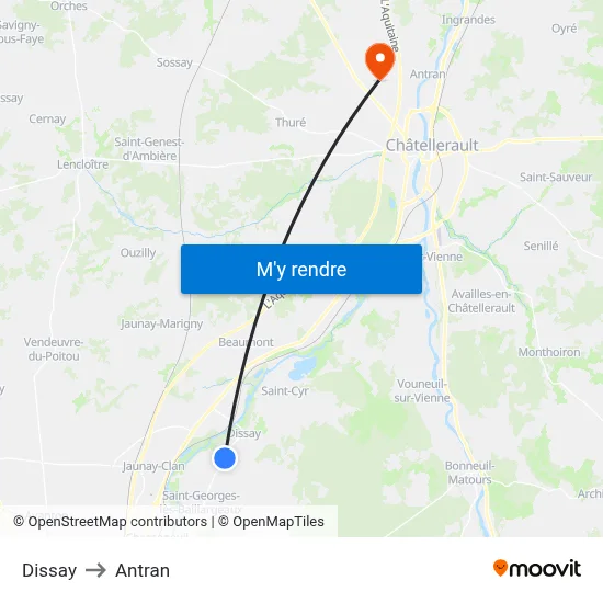 Dissay to Antran map