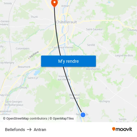 Bellefonds to Antran map