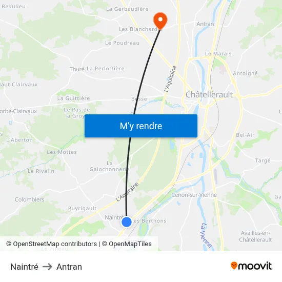 Naintré to Antran map