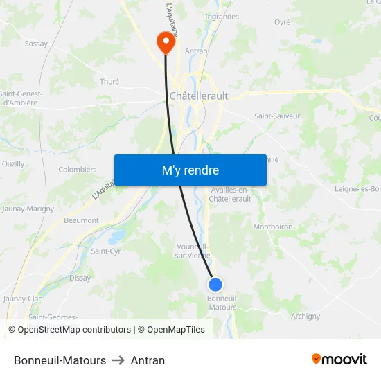Bonneuil-Matours to Antran map