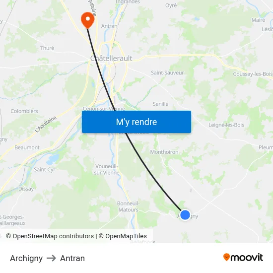 Archigny to Antran map