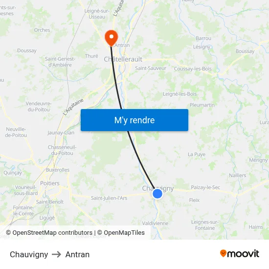 Chauvigny to Antran map