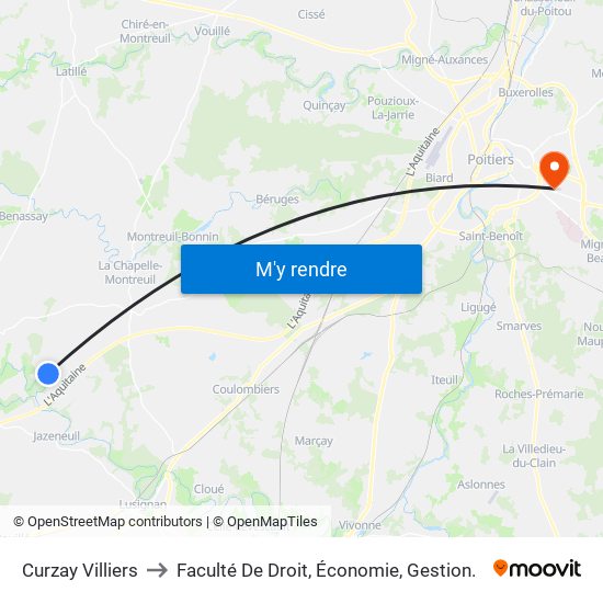 Curzay Villiers to Faculté De Droit, Économie, Gestion. map