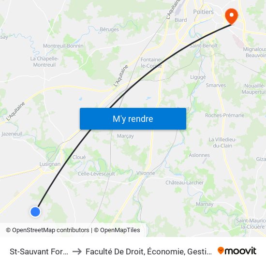 St-Sauvant Forêt to Faculté De Droit, Économie, Gestion. map