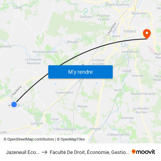 Jazeneuil Ecole to Faculté De Droit, Économie, Gestion. map