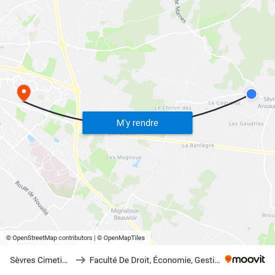 Sèvres Cimetière to Faculté De Droit, Économie, Gestion. map