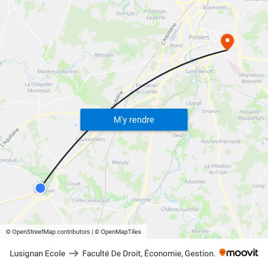 Lusignan Ecole to Faculté De Droit, Économie, Gestion. map