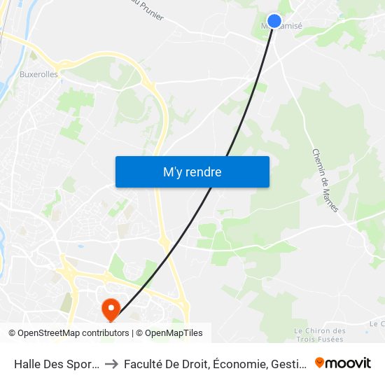 Halle Des Sports to Faculté De Droit, Économie, Gestion. map