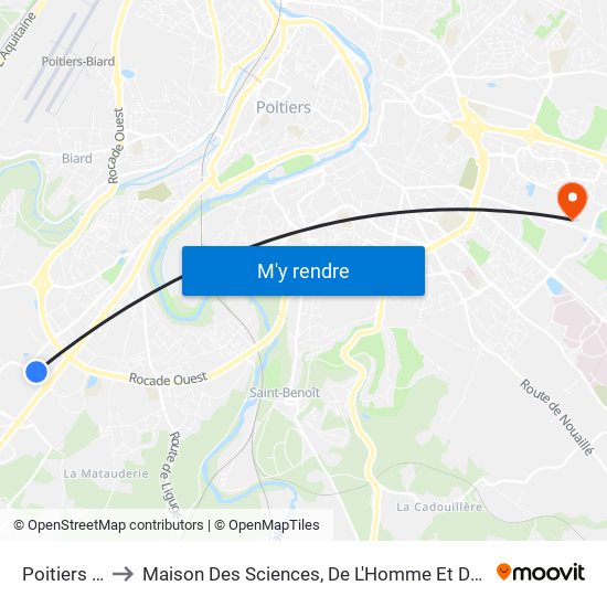 Poitiers Sud to Maison Des Sciences, De L'Homme Et De La Société map