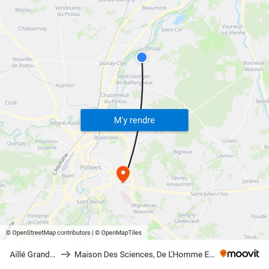 Aillé Grands Prés to Maison Des Sciences, De L'Homme Et De La Société map