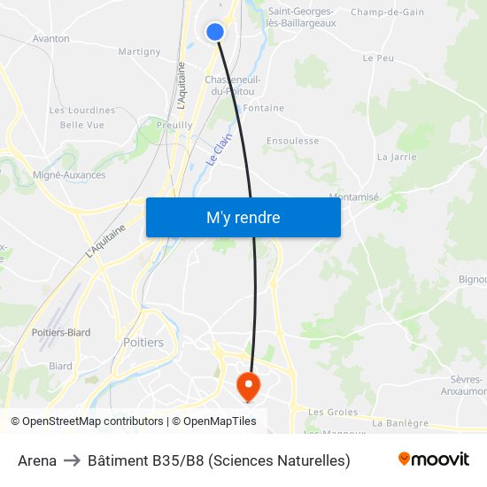 Arena to Bâtiment B35 / B8 (Sciences Naturelles) map