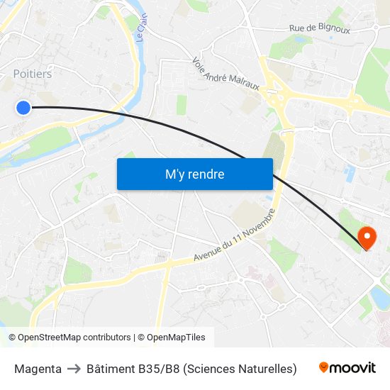 Magenta to Bâtiment B35 / B8 (Sciences Naturelles) map