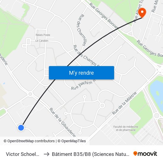 Victor Schoelcher to Bâtiment B35 / B8 (Sciences Naturelles) map