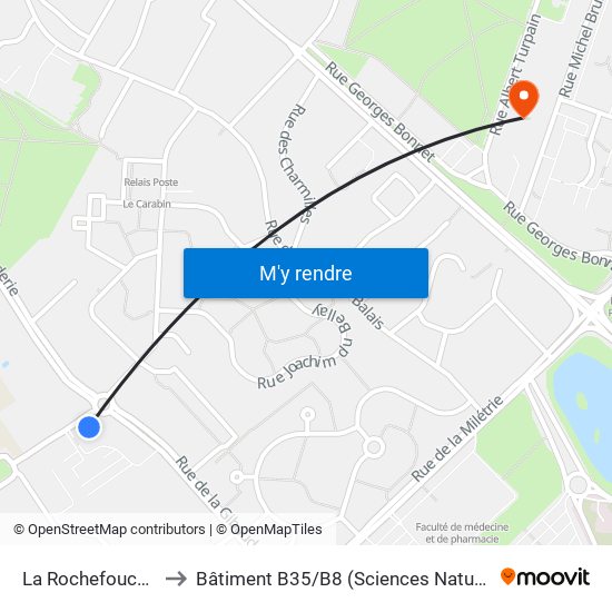 La Rochefoucauld to Bâtiment B35 / B8 (Sciences Naturelles) map