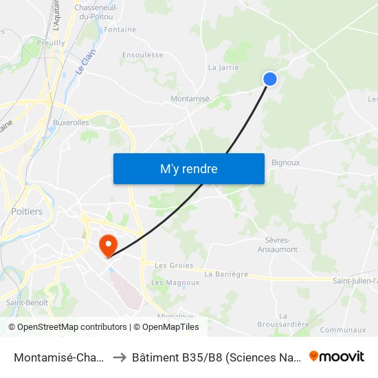 Montamisé-Charassé to Bâtiment B35 / B8 (Sciences Naturelles) map