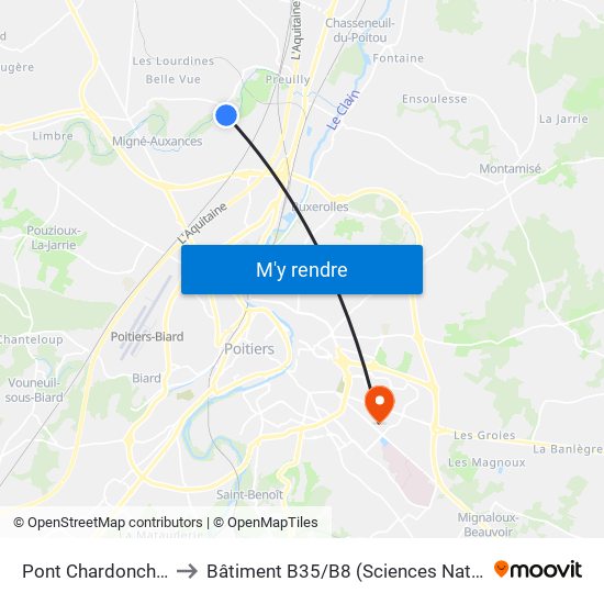 Pont Chardonchamp to Bâtiment B35 / B8 (Sciences Naturelles) map