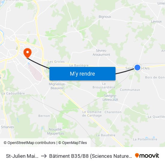 St-Julien Mairie to Bâtiment B35 / B8 (Sciences Naturelles) map