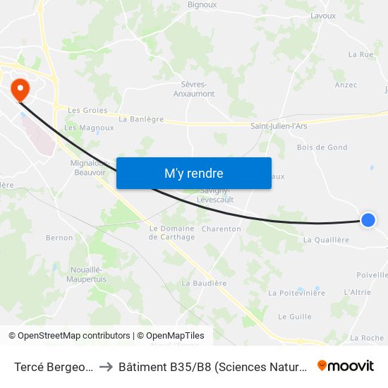 Tercé Bergeotte to Bâtiment B35 / B8 (Sciences Naturelles) map