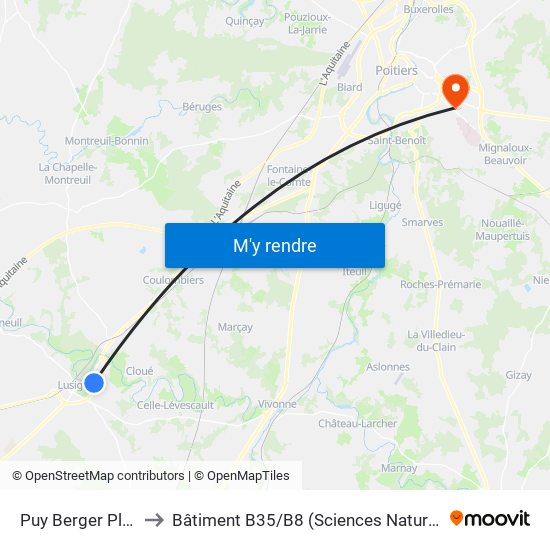 Puy Berger Place to Bâtiment B35 / B8 (Sciences Naturelles) map